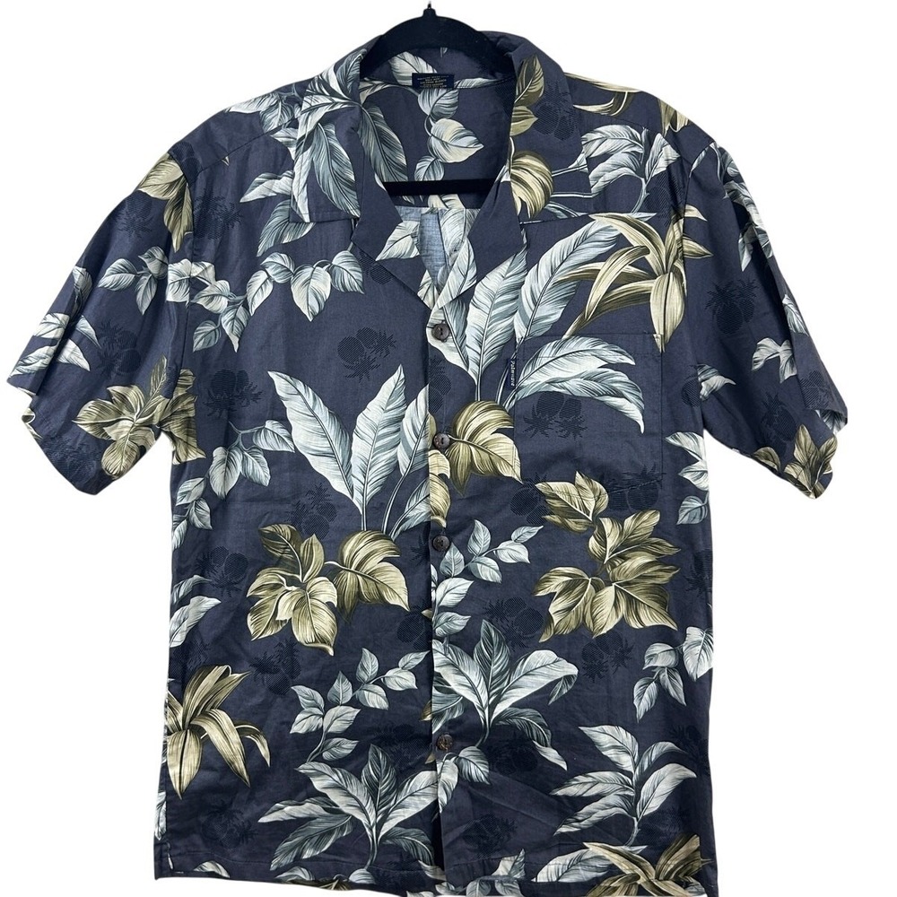 Palmwave Hawaii Mens Gray Cotton Tropical Palm Leaf Camp Shirt Medium C9-A810B‎